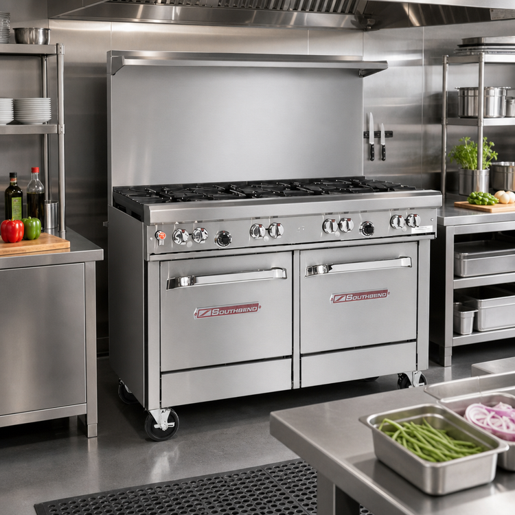 Product image #2 for Southbend Ultimate 48-Inch Gas Restaurant Range with 8 Open Burners, Convection Oven, and Cabinet Base