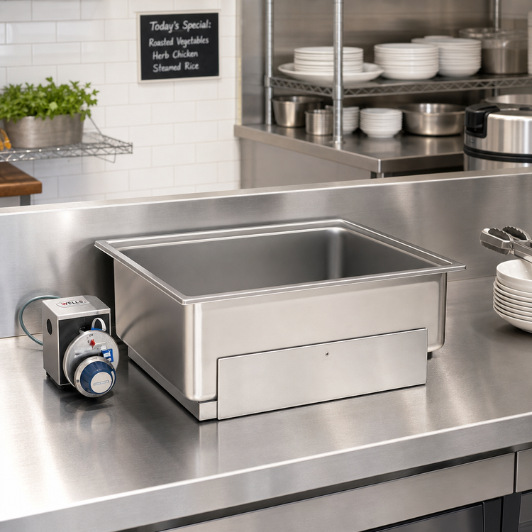 Product image #2 for Wells SS-206ERD Economy Built-In Electric Single-Well Food Warmer with Drain, 12 x 20 Inch Pan Opening