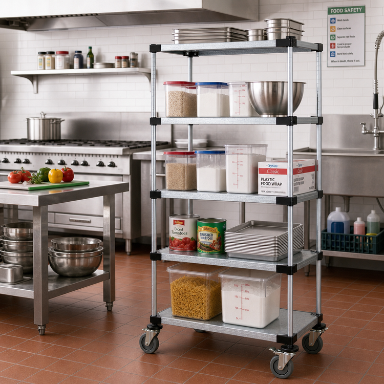 Product image #2 for Quantum 36-Inch x 18-Inch Mobile Cart with 4 Solid Galvanized Steel Shelves, 80-Inch High