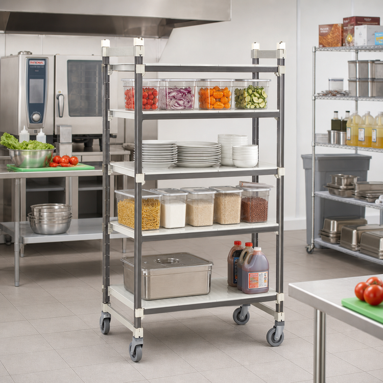 Product image #2 for Camshelving Elements XTRA 4-Tier High Density Top Rail Mobile Starter Unit with Solid Shelves, 21 x 42 x 80 Inches