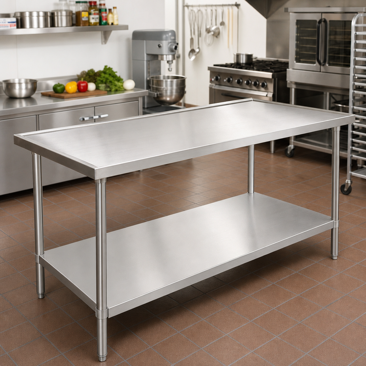 Product image #2 for Advance Tabco Stainless Steel Work Table with Adjustable Galvanized Undershelf, 72" x 48"