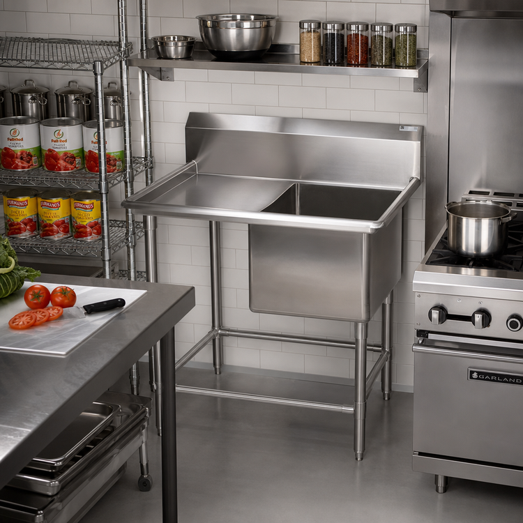 Product image #2 for John Boos Pro-Bowl 1-Compartment Commercial Sink with 24" Left Drainboard and 10" Backsplash