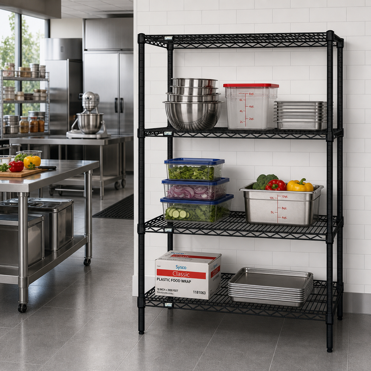 Product image #2 for Quantum 42"W x 18"D x 63"H Black Epoxy Antimicrobial Wire Shelving Starter Kit