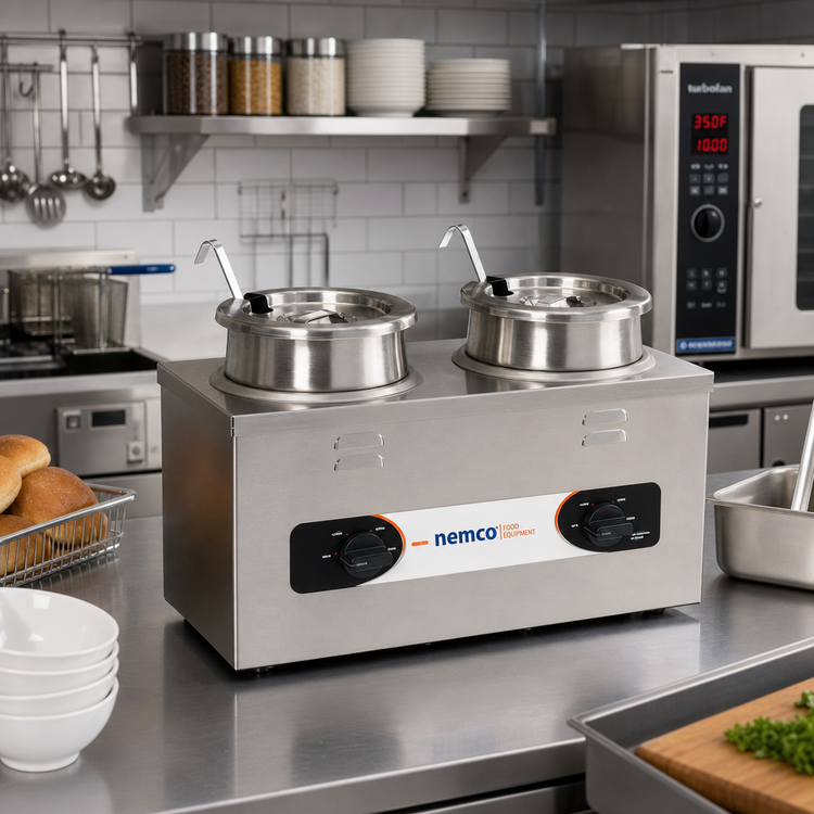 Product image #2 for Nemco 6120A-CW Countertop Twin-Well Cooker/Warmer, 4 Quart, Wet Operation, Stainless Steel, 120V