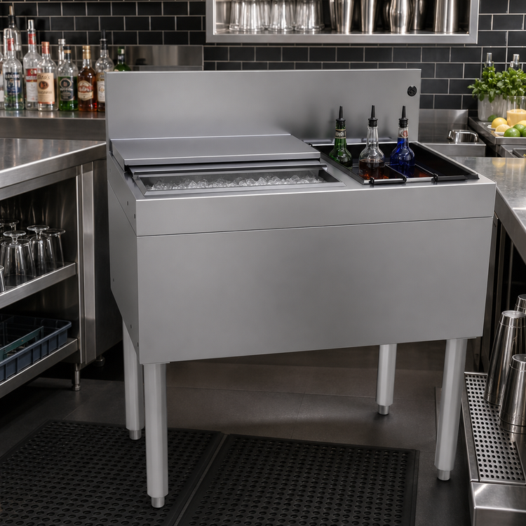 Product image #2 for Glastender 30-Inch Underbar Combo Ice Bin/Cocktail Unit with Right Bottle Well