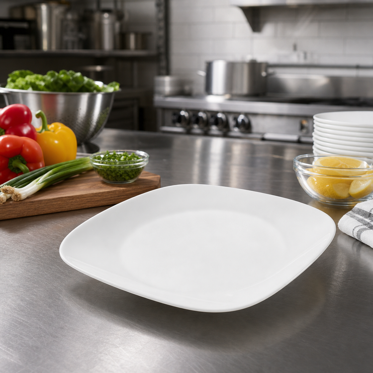 Product image #2 for Corelle Essentials Square Vitrelle Glass Appetizer Plate, 6-1/2 Inch, White