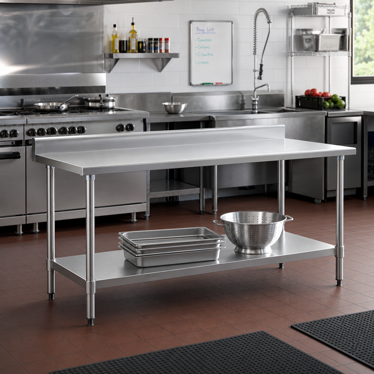 Product image #2 for Deluxe Series 60 x 30 Inch Stainless Steel Work Table with Backsplash and Undershelf