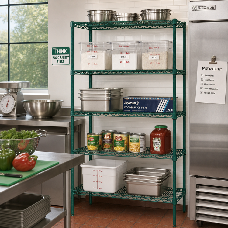 Product image #2 for Quantum 5-Shelf Wire Shelving Starter Unit, 24 x 18 x 63 Inches, Stationary, Green Epoxy