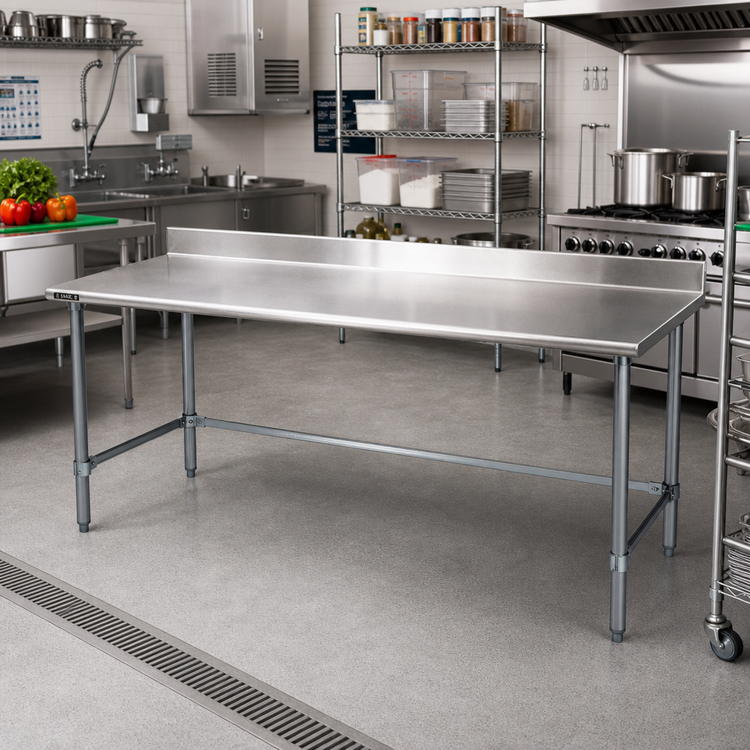Product image #2 for Eagle BlendPort® Budget Series 84" W x 24" D 430 Stainless Steel Work Table with 4-1/2" Backsplash and Galvanized Tubular Base