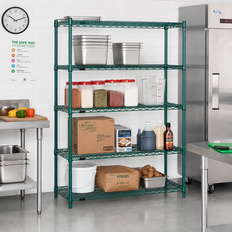 Product image #2 for Eagle Redipak 4-Tier Stationary Wire Shelving Unit, 48 x 18 x 74 Inches, Green Epoxy Coated