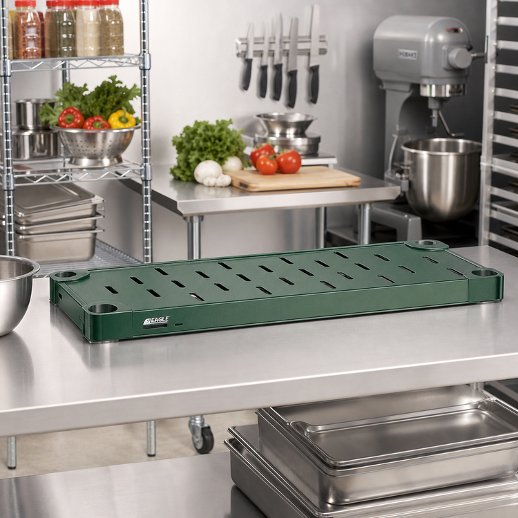 Product image #2 for Eagle Group Quik-Set 42"W x 18"D Louvered Solid Shelf, 16 Gauge Galvanized Steel, Green Epoxy Finish
