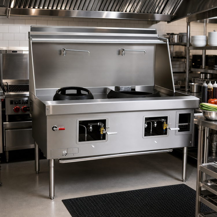Product image #2 for EcoDeck 3-Chamber Waterless Gas Wok Range with Integrated Sink and Water Wash Bar