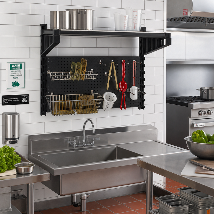 Product image #2 for Cambro Camshelving Elevation Wall-Mounted Sink Station Starter Kit, 18 x 36 x 30-1/4 Inch, Black