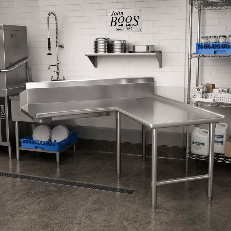 Product image #2 for John Boos Pro-Bowl Island L-Shaped Clean Dishtable, 60" Machine-to-Corner x 60" Corner-to-End, Left-to-Right Operation