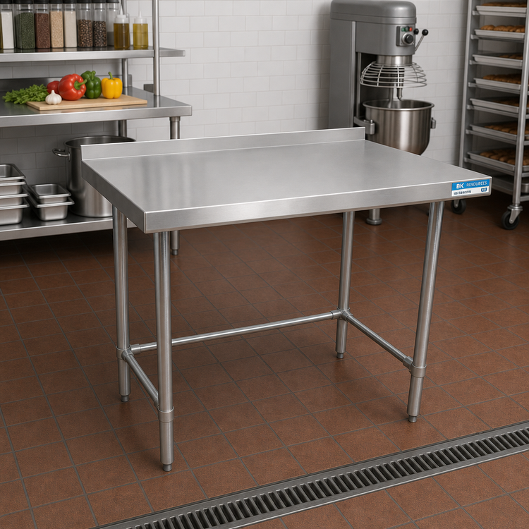Product image #2 for BK Resources 48" x 18" Stainless Steel Open Base Work Table with 1-1/2" Rear Riser