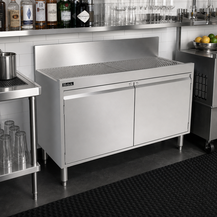 Product image #3 for Perlick Top Shelf 48-Inch Freestanding Underbar Storage Cabinet with Drainboard Top, Stainless Steel