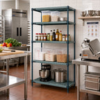 Thumbnail image #2 for Quantum WR74-1424WPM 4-Tier Wire Plastic Mat Shelving Unit, 24W x 14D x 74H, Stationary, Green Epoxy Coated