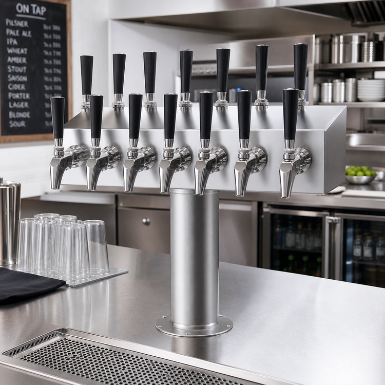 Product image #2 for Krowne 12-Faucet Double-Sided T-Head Glycol-Cooled Countertop Beer Tower, 18-Inch