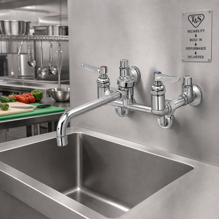 Product image #2 for T&S Brass Adjustable 8-Inch Wall Mount Service Sink Faucet with Vacuum Breaker and Integral Stops, Polished Chrome Finish