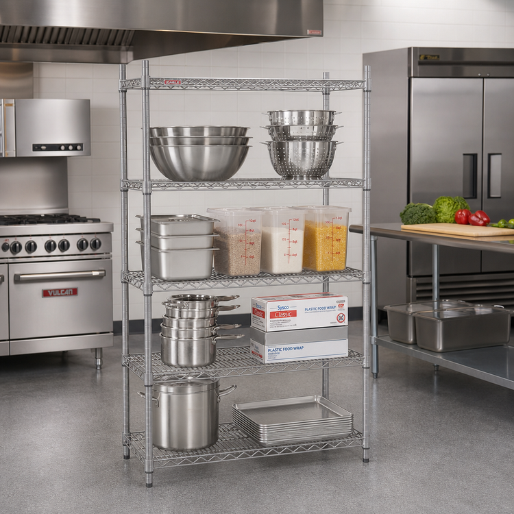 Product image #2 for Eagle Group Valu-Master Red-i-Pak 4-Tier Wire Shelving Unit, 36 in. W x 18 in. D x 74 in. H, Pewter Gray Epoxy