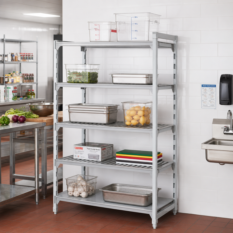 Product image #3 for Cambro Camshelving Premium 5-Shelf Vented and Solid Add-On Polymer Shelving Unit, 24"W x 24"D x 84"H, Speckled Gray