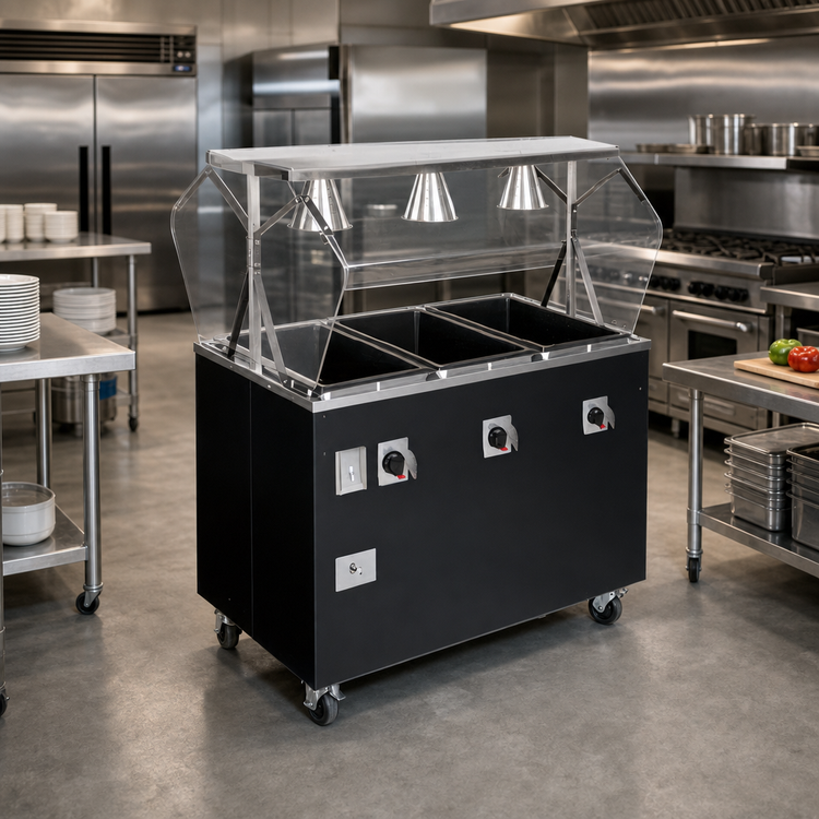 Product image #2 for Vollrath 2-Series Affordable Portable Deluxe 4-Well Mobile Hot Food Station with Sealed Wells, Breath Guard and Lights