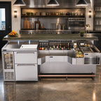 Thumbnail image #2 for Perlick Corporation Tobin Ellis Signature PTE68-A 68-Inch Stainless Steel Pre-Configured Bartender Station with Sink, Bottle Well and Ice Chest