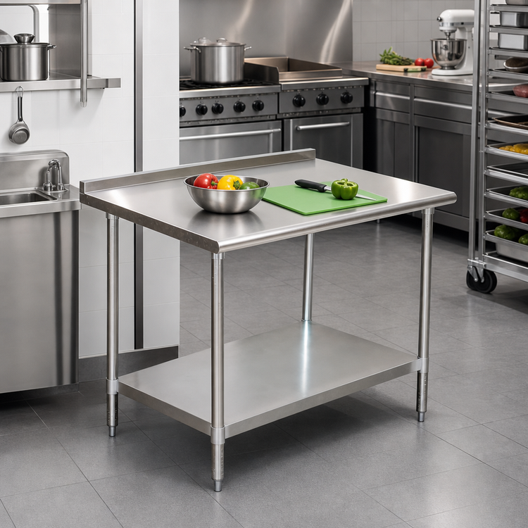 Product image #2 for Serv-Ware 30" x 30" Stainless Steel Corner Work Table with Turnup