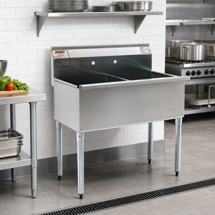 Product image #2 for Eagle Group Two-Compartment Utility Sink, No Drainboards, 61-3/8"W x 28"D, 16-Gauge 430 Stainless Steel
