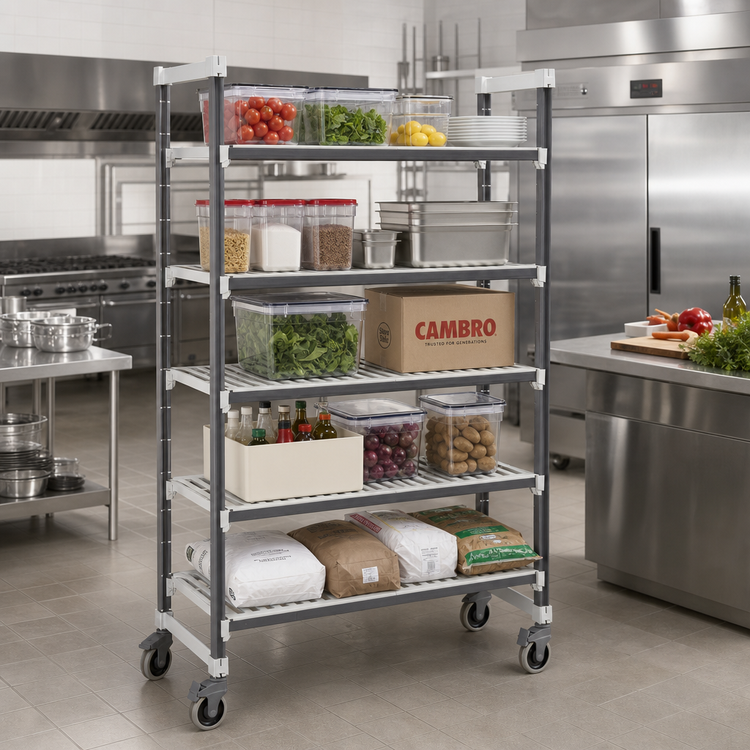 Product image #2 for Cambro Camshelving Elements XTRA 24" x 48" x 78-1/4" 5-Tier Mobile Starter Unit with Vented Shelves