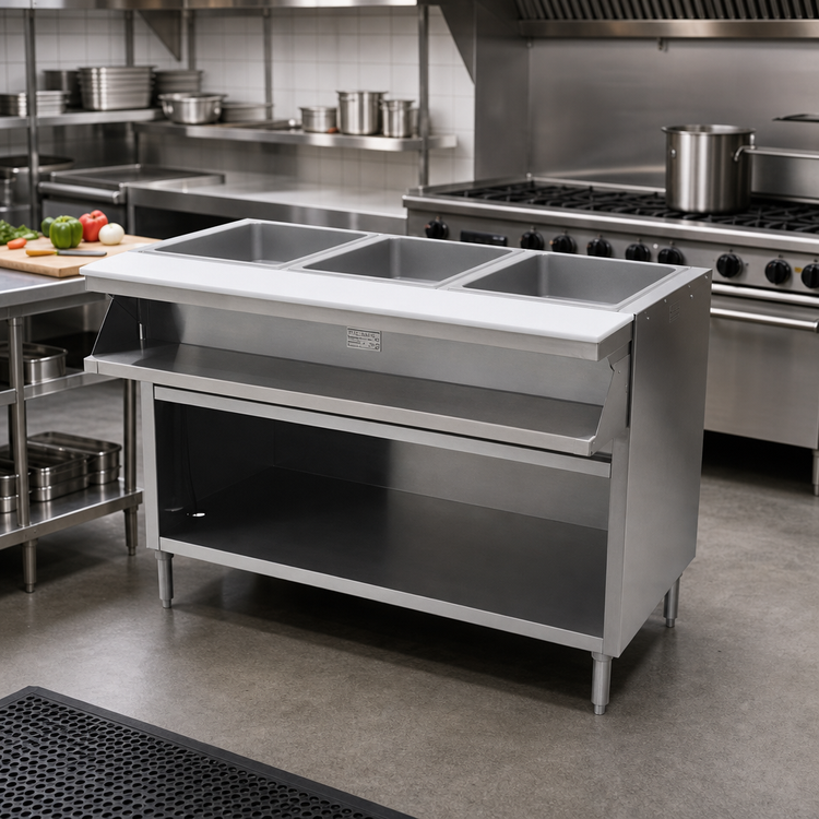 Product image #2 for Spec-Master SHT4CB-240 Sealed Well Electric Hot Food Table, 4-Pan, Open Cabinet Base