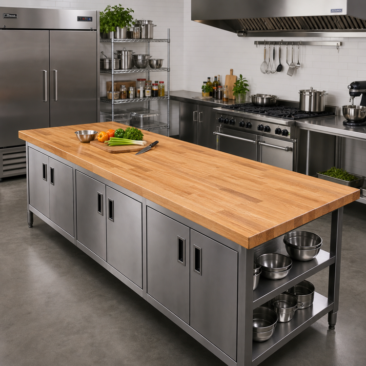 Product image #2 for John Boos Appalachian Red Oak Blended Edge Grain Island Countertop, 96 x 36 x 1-1/2 Inch, Varnique Finish