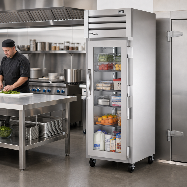 Product image #2 for True SPEC SERIES Pass-Thru Reach-In Refrigerator, 1 Section, Glass Front Door / Stainless Rear Door, Top-Mounted Self-Contained