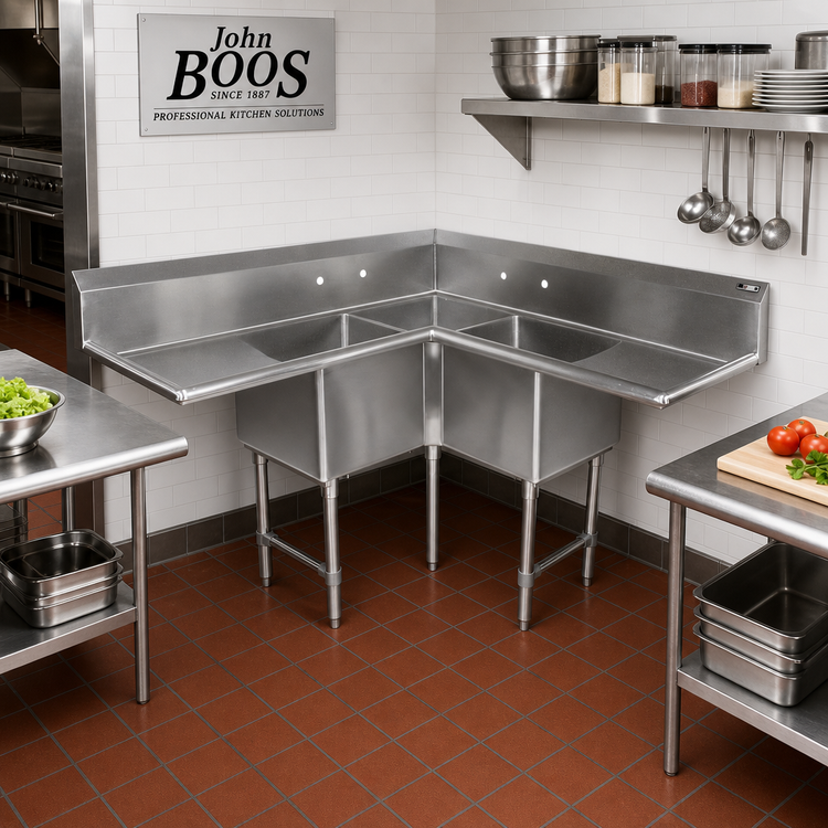 Product image #2 for John Boos Pro-Bowl 3-Compartment Corner Sink with Dual Drainboards