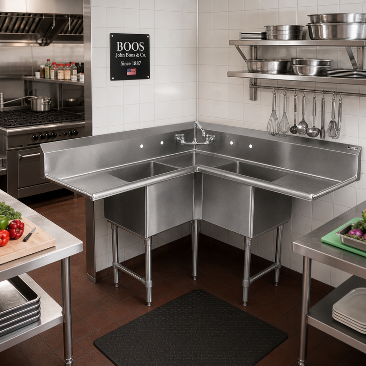 Product image #2 for John Boos Pro-Bowl 3-Compartment Corner Sink with Dual Drainboards