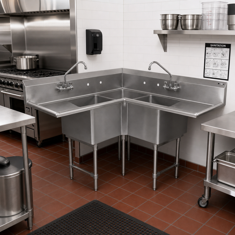 Product image #2 for John Boos Pro-Bowl 3-Compartment Corner Sink with Dual Drainboards