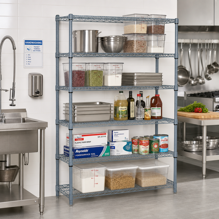 Product image #2 for Quantum Wire Shelving Starter Kit, 60"W x 12"D x 54"H, 5-Shelf, Gray Epoxy