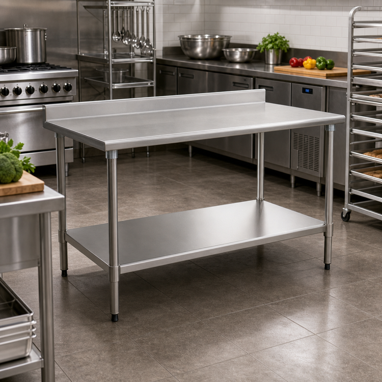 Product image #2 for BlendPort® Deluxe Series 30 x 30 Inch Square Stainless Steel Work Table with Backsplash and Undershelf