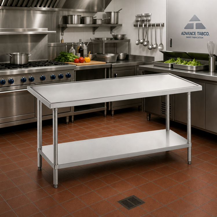 Product image #2 for Advance Tabco VLG-305 60" x 30" 14 Gauge 304 Stainless Steel Work Table with Countertop Non-Drip Edge and Adjustable Galvanized Undershelf
