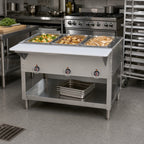 Thumbnail image #2 for BK Resources STE-LP-3 3-Well LP Gas Hot Food Table, Stainless Steel, Cutting Board Shelf, Adjustable Undershelf