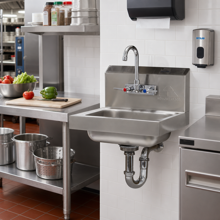 Product image #2 for Advance Tabco Wall Mounted Hand Sink with Splash-Mounted Gooseneck Faucet, 14 x 10 x 5 Inch Bowl, 304 Stainless Steel
