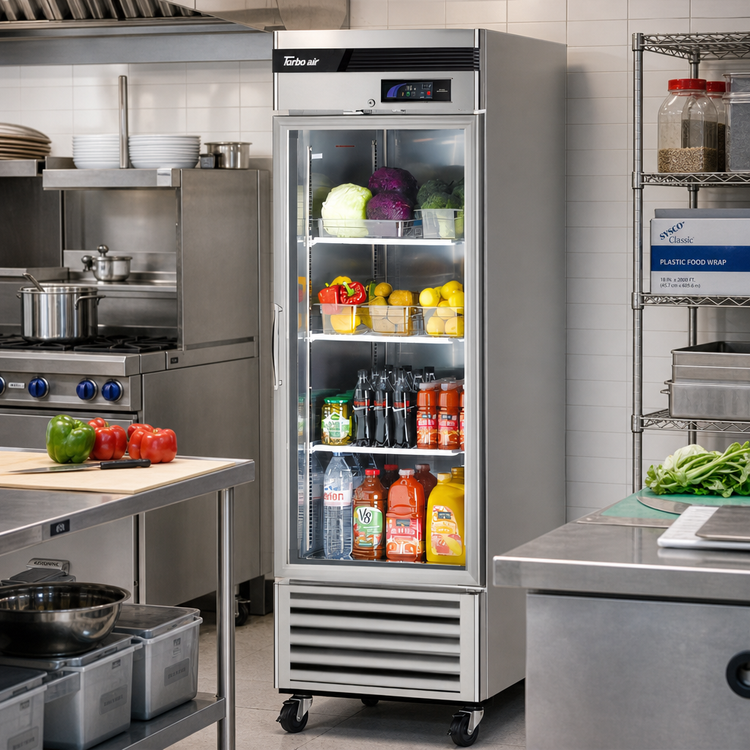 Product image #2 for Turbo Air Super Deluxe 20 Cu. Ft. One-Section Glass Door Reach-In Refrigerator, Bottom Mount Compressor