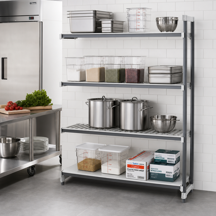 Product image #2 for Camshelving Elements XTRA Stationary Add-On Polymer Shelving Unit, 21" Deep x 72" Wide x 72" High, 4-Tier Vented/Solid, Speckled Gray