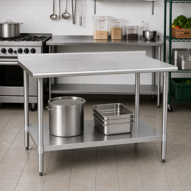 Product image #2 for Eagle Group Budget Series 48-Inch x 30-Inch 430 Stainless Steel Work Table with Rear Up-Turn and Undershelf