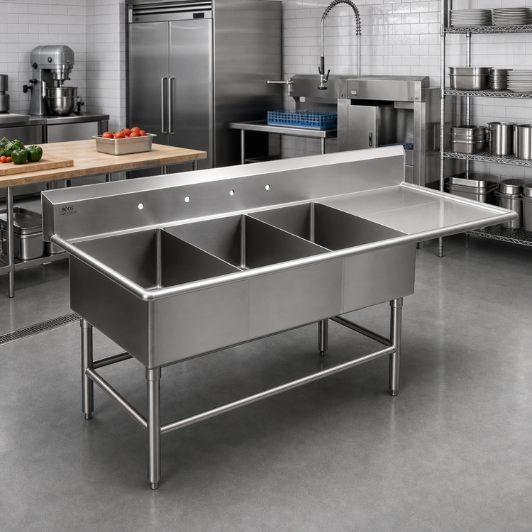 Product image #2 for John Boos Pro-Bowl 3-Compartment Platter Sink with Right Drainboard, 76-3/16 Inches W x 36-1/2 Inches D x 43 Inches H