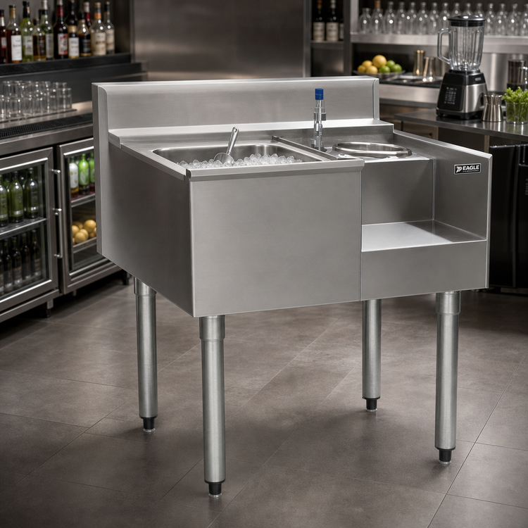 Product image #2 for Eagle Group 2200 Series Underbar Ice Bin/Cocktail Station with Blender Recess and 7-Circuit Cold Plate