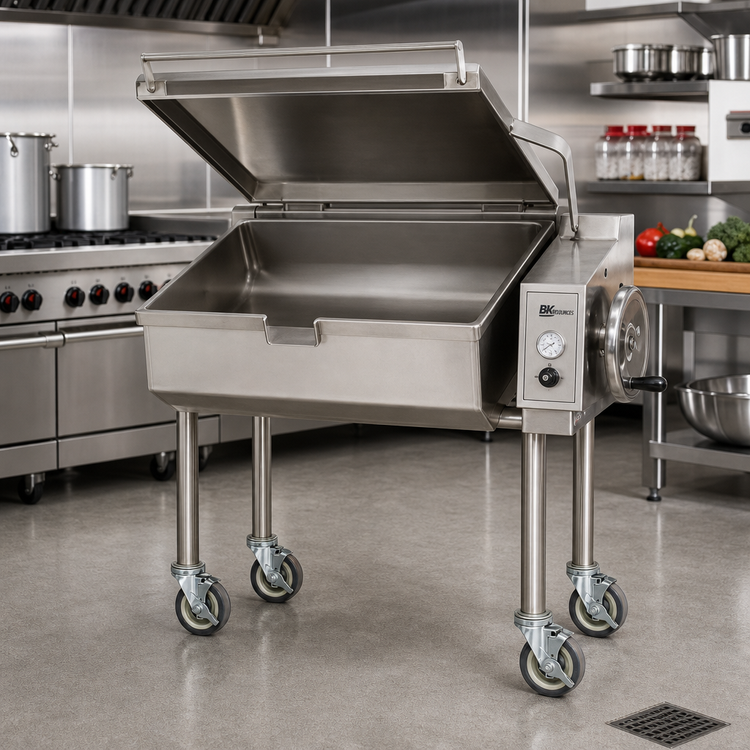 Product image #2 for BK Resources T-304 Stainless Steel Braising Pan & Tilt Skillet Legs with Casters, 33-1/4 Inch, Kit of 4