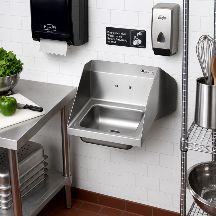 Product image #2 for John Boos Pro-Bowl Wall-Mount Stainless Steel Hand Wash Sink with Right Side Splash and Basket Drain