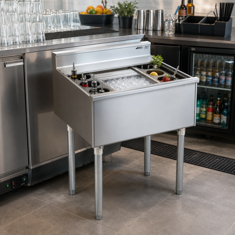 Product image #2 for Eagle Group 2200 Series 40-Inch Underbar Cocktail Unit with 12-Inch Insulated Ice Bin, 8 Bottle Wells, and Sliding Cover