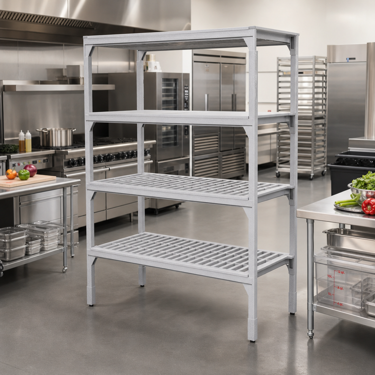 Product image #3 for Cambro Camshelving Premium 24-Inch Deep x 54-Inch Long 5-Shelf Vented and Solid Shelf Kit, Speckled Gray